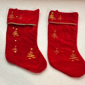 Red Christmas Stockings with Gold Embroidery